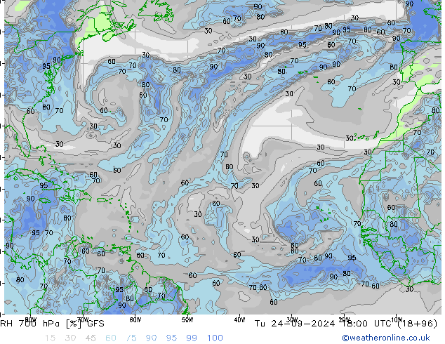 RH 700 hPa GFS Di 24.09.2024 18 UTC