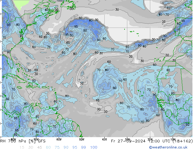 RH 700 hPa GFS  27.09.2024 12 UTC