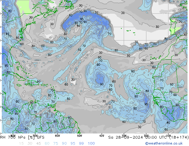 RH 700 hPa GFS sab 28.09.2024 00 UTC