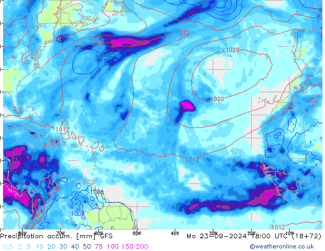 Precipitation accum. GFS Mo 23.09.2024 18 UTC