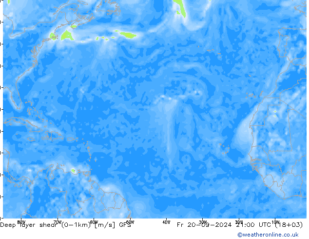 Deep layer shear (0-1km) GFS Pá 20.09.2024 21 UTC