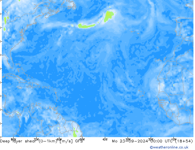 Deep layer shear (0-1km) GFS lun 23.09.2024 00 UTC