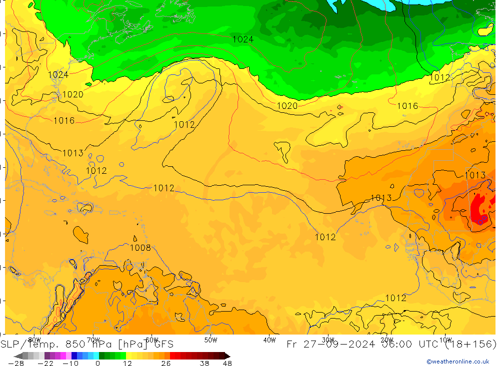 SLP/Temp. 850 hPa GFS ven 27.09.2024 06 UTC