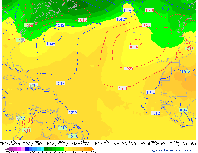 700-1000 hPa Kalınlığı GFS Pzt 23.09.2024 12 UTC