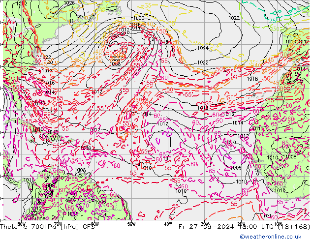 Theta-e 700hPa GFS Fr 27.09.2024 18 UTC