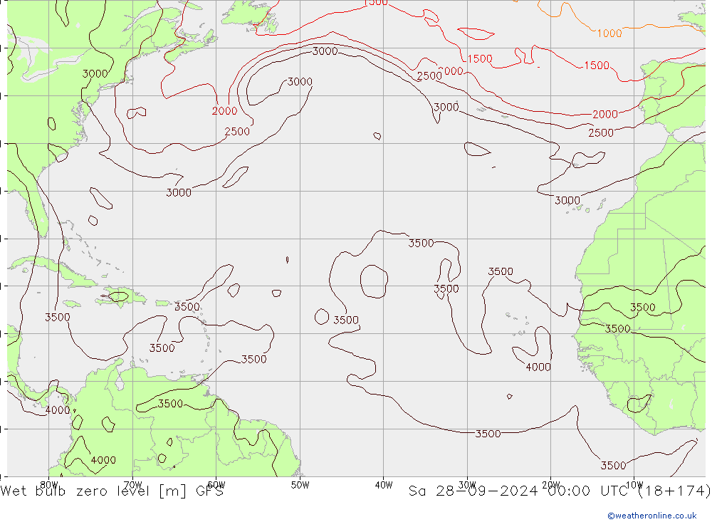 Wet bulb zero level GFS Sa 28.09.2024 00 UTC