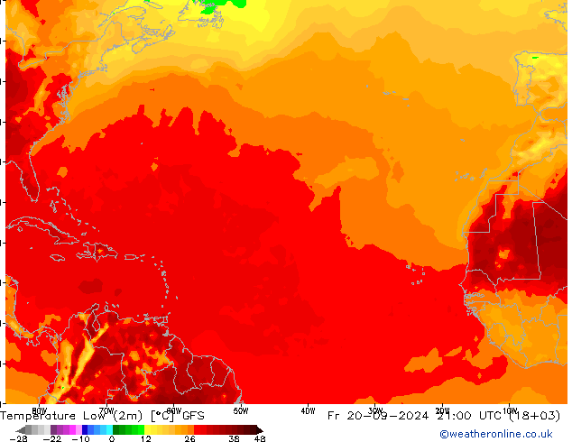 Min. Temperatura (2m) GFS pt. 20.09.2024 21 UTC