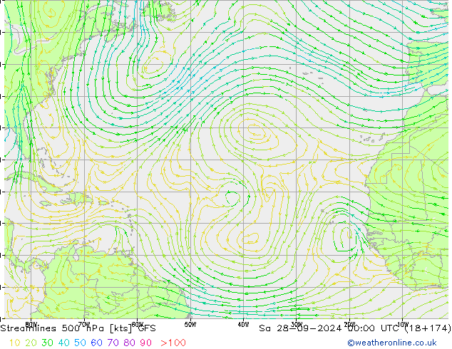 Streamlines 500 hPa GFS So 28.09.2024 00 UTC