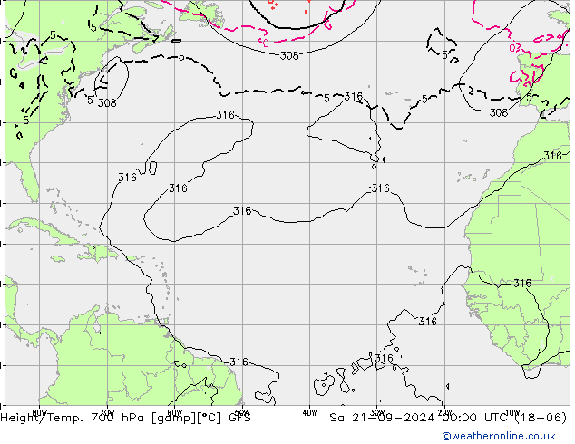 Géop./Temp. 700 hPa GFS sam 21.09.2024 00 UTC