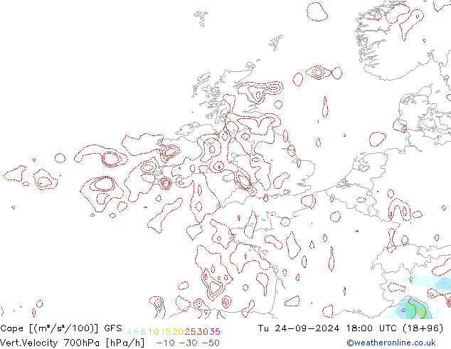 Cape GFS wto. 24.09.2024 18 UTC