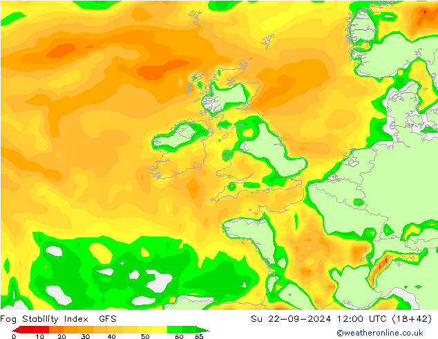 Fog Stability Index GFS  22.09.2024 12 UTC