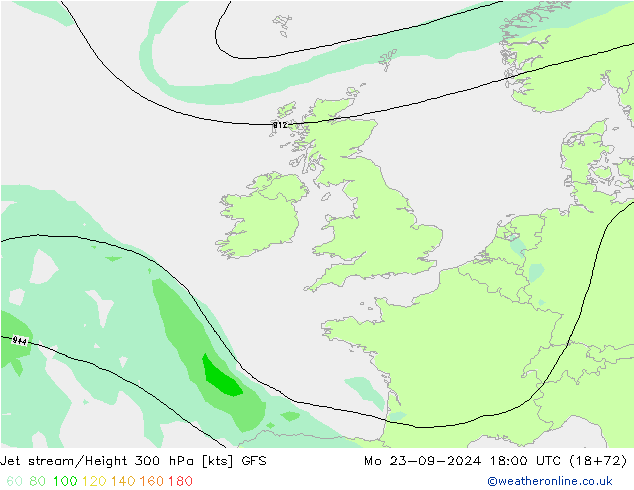 Corrente a getto GFS lun 23.09.2024 18 UTC