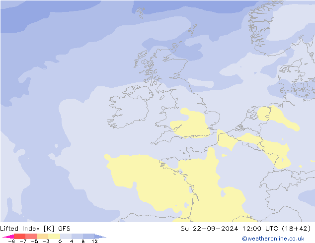 Lifted Index GFS Su 22.09.2024 12 UTC