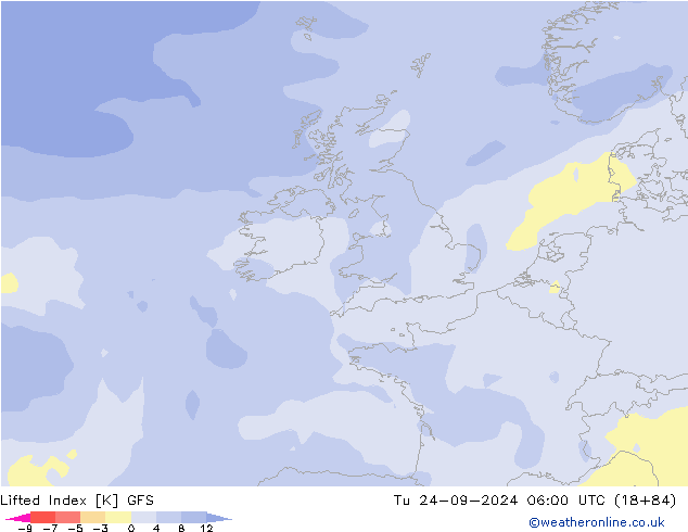 Lifted Index GFS wto. 24.09.2024 06 UTC