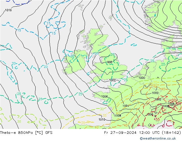 Theta-e 850hPa GFS ven 27.09.2024 12 UTC