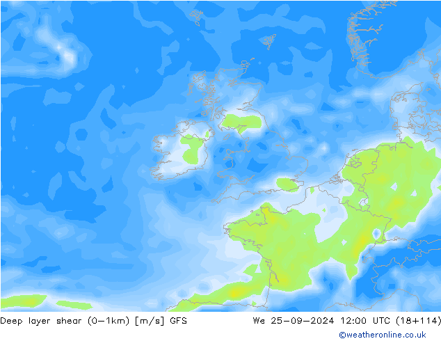 Deep layer shear (0-1km) GFS We 25.09.2024 12 UTC