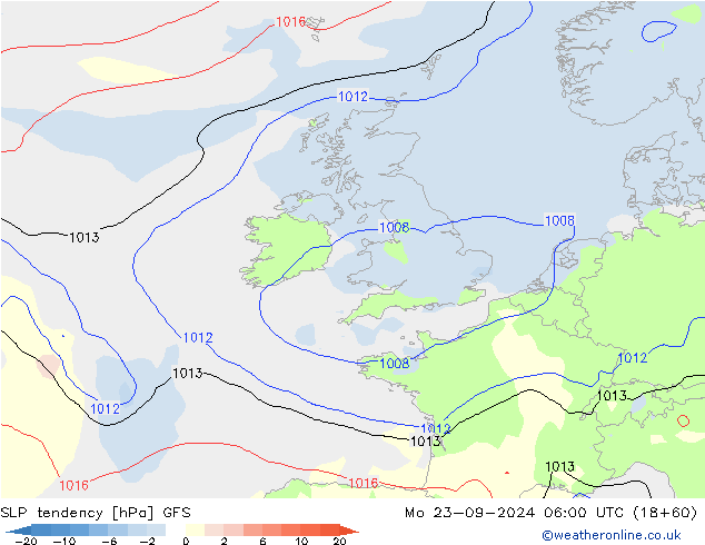 SLP tendency GFS Mo 23.09.2024 06 UTC