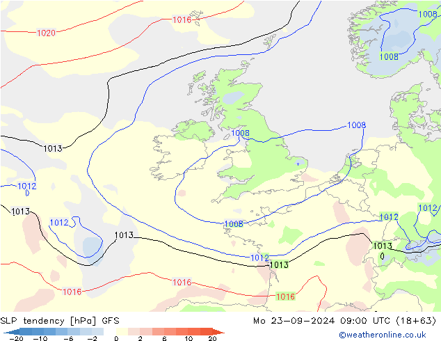 SLP tendency GFS Mo 23.09.2024 09 UTC