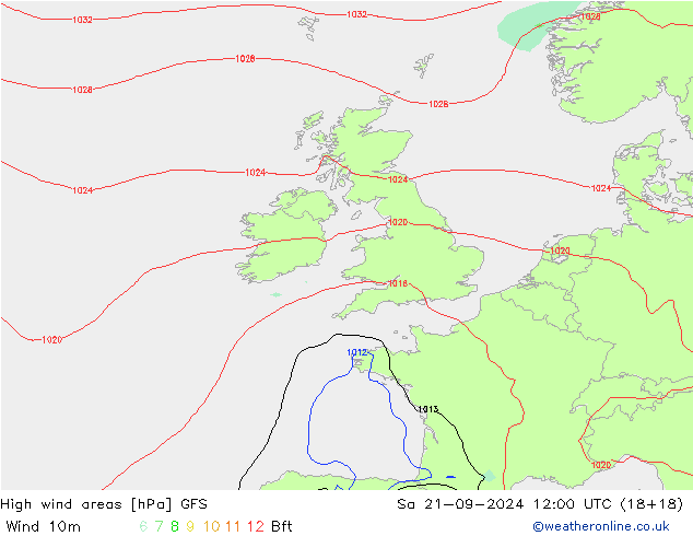 Izotacha GFS so. 21.09.2024 12 UTC