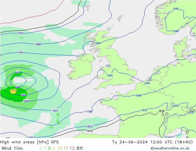 High wind areas GFS Tu 24.09.2024 12 UTC