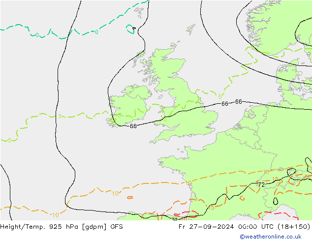 Height/Temp. 925 hPa GFS Sex 27.09.2024 00 UTC