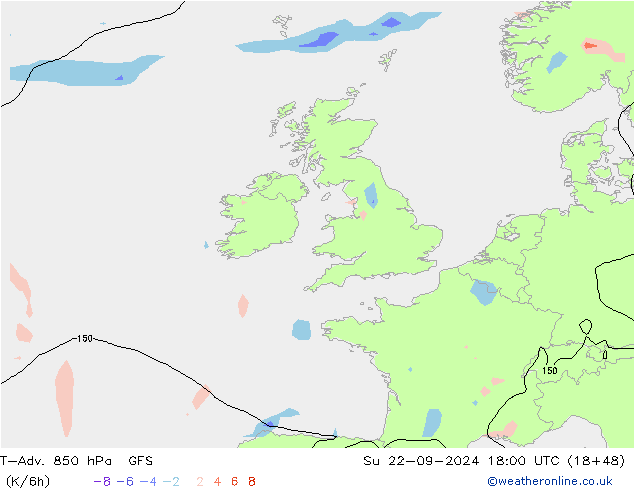 T-Adv. 850 hPa GFS dom 22.09.2024 18 UTC