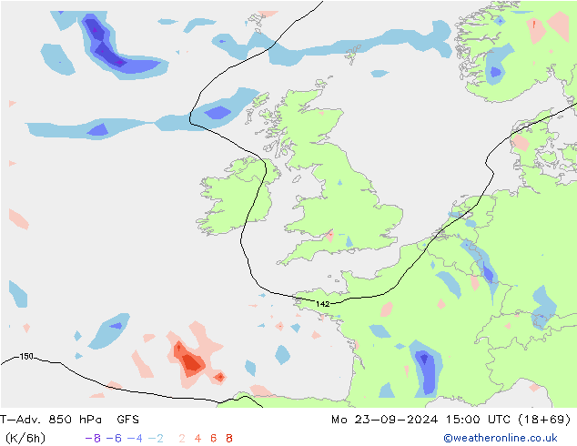 T-Adv. 850 hPa GFS Po 23.09.2024 15 UTC