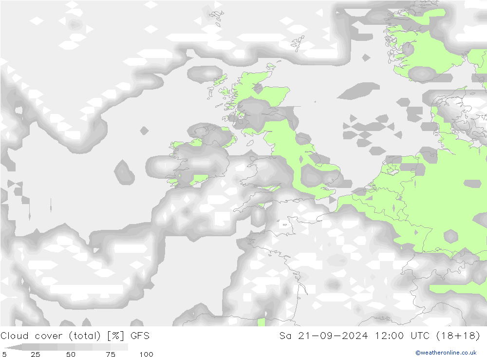 Cloud cover (total) GFS Sa 21.09.2024 12 UTC