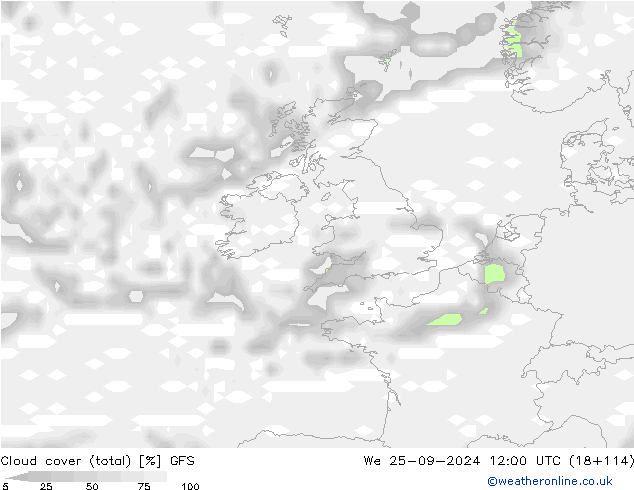 Bewolking (Totaal) GFS wo 25.09.2024 12 UTC