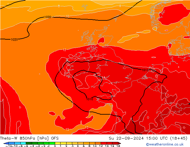 Theta-W 850hPa GFS Paz 22.09.2024 15 UTC