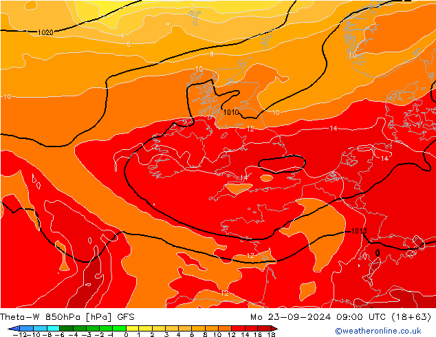 Theta-W 850hPa GFS Mo 23.09.2024 09 UTC