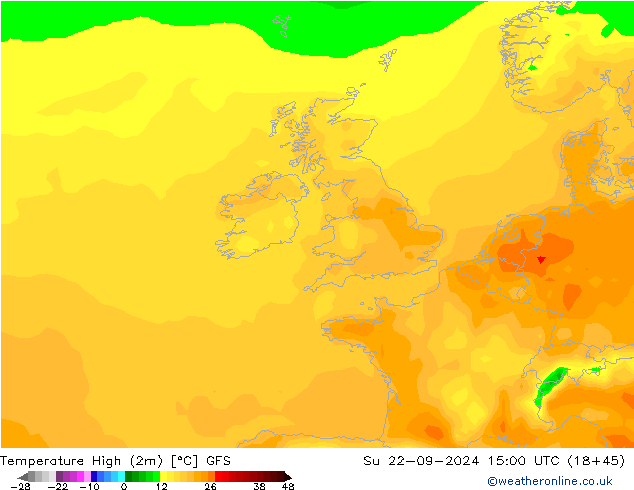 Maksimum Değer (2m) GFS Paz 22.09.2024 15 UTC