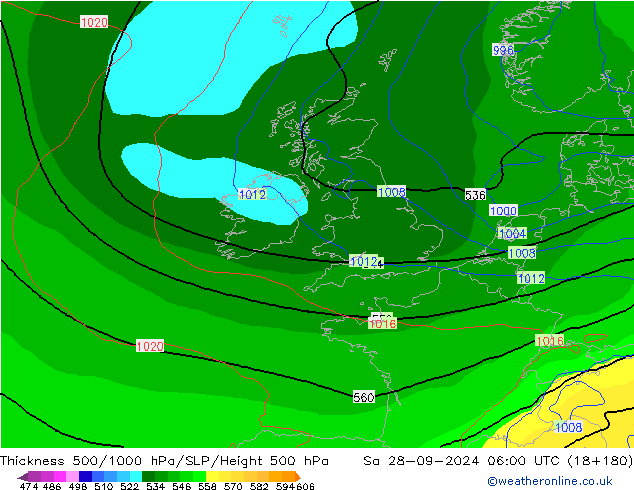 Thck 500-1000hPa GFS Sa 28.09.2024 06 UTC