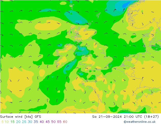 Surface wind GFS Sa 21.09.2024 21 UTC