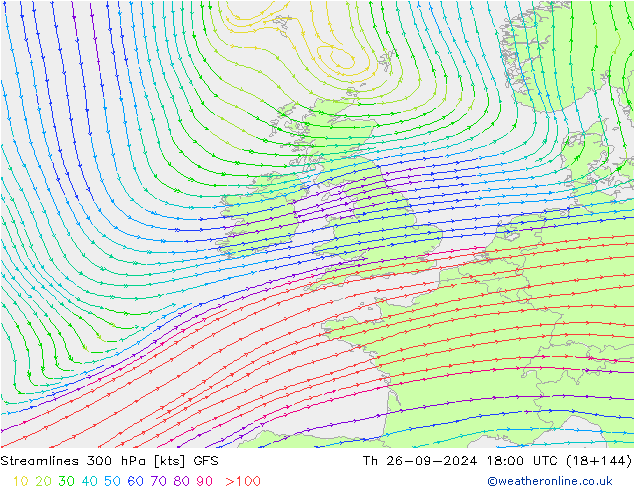 ветер 300 гПа GFS чт 26.09.2024 18 UTC