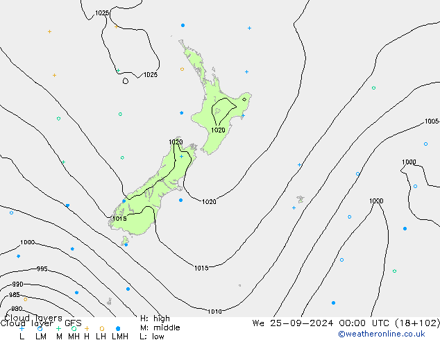 Cloud layer GFS We 25.09.2024 00 UTC