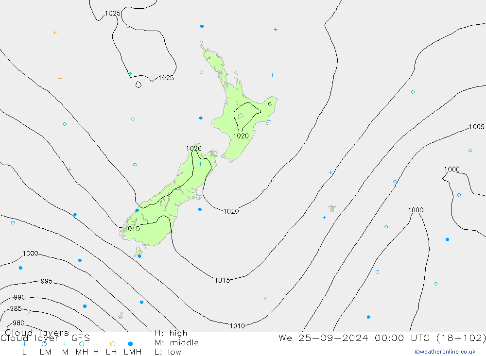 Cloud layer GFS St 25.09.2024 00 UTC