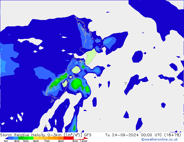 Storm Relative Helicity GFS mar 24.09.2024 00 UTC