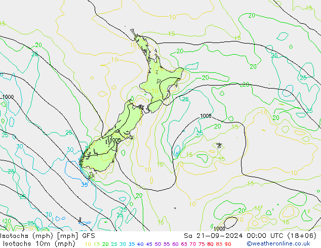 Isotachs (mph) GFS  21.09.2024 00 UTC