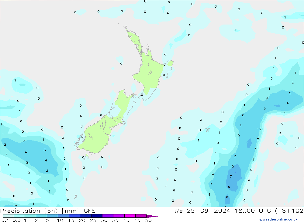 осадки (6h) GFS ср 25.09.2024 00 UTC