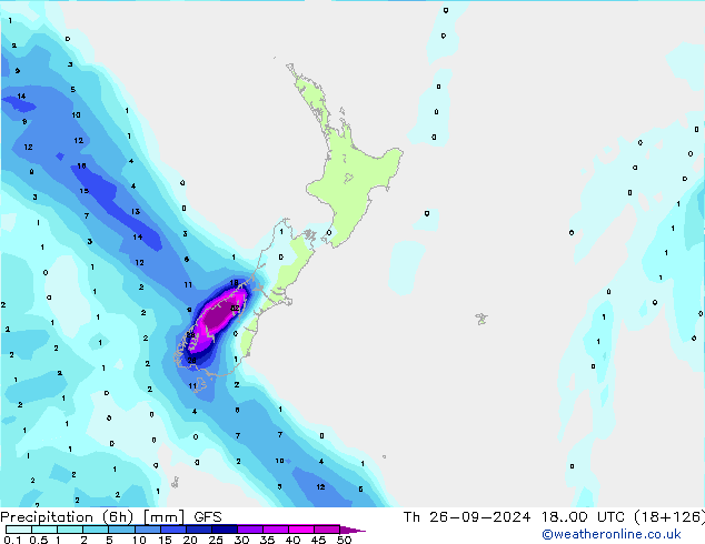 Precipitação (6h) GFS Qui 26.09.2024 00 UTC