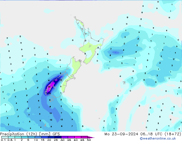 Precipitación (12h) GFS lun 23.09.2024 18 UTC