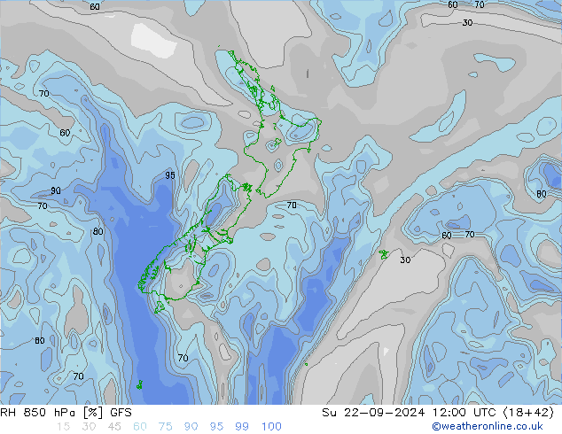 RH 850 hPa GFS Su 22.09.2024 12 UTC