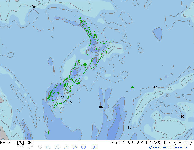 RH 2m GFS Mo 23.09.2024 12 UTC