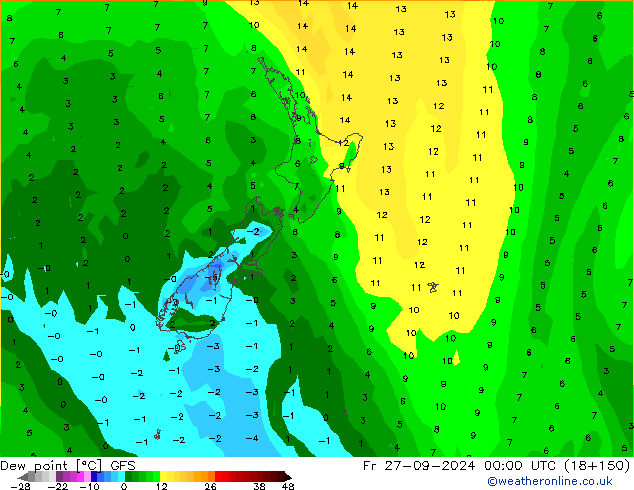 Dew point GFS Fr 27.09.2024 00 UTC