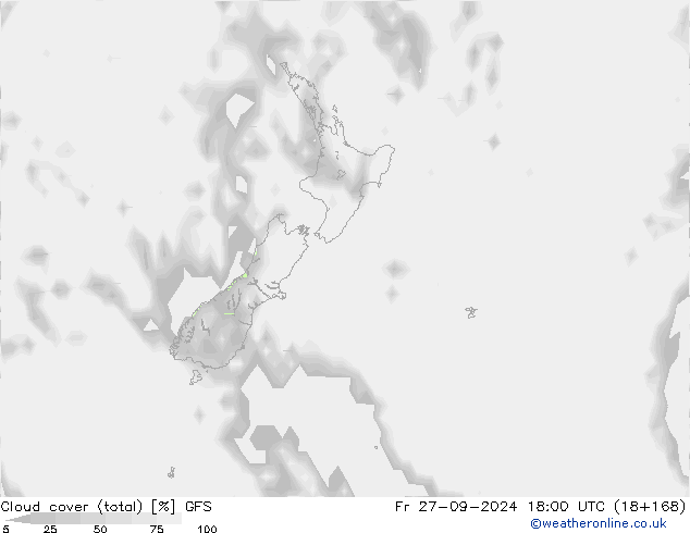 Cloud cover (total) GFS Fr 27.09.2024 18 UTC