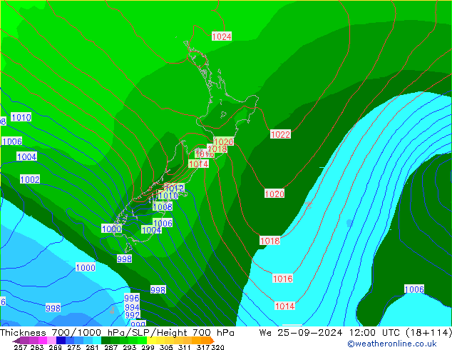 700-1000 hPa Kalınlığı GFS Çar 25.09.2024 12 UTC