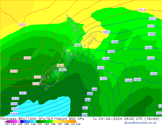 Dikte 850-1000 hPa GFS di 24.09.2024 06 UTC