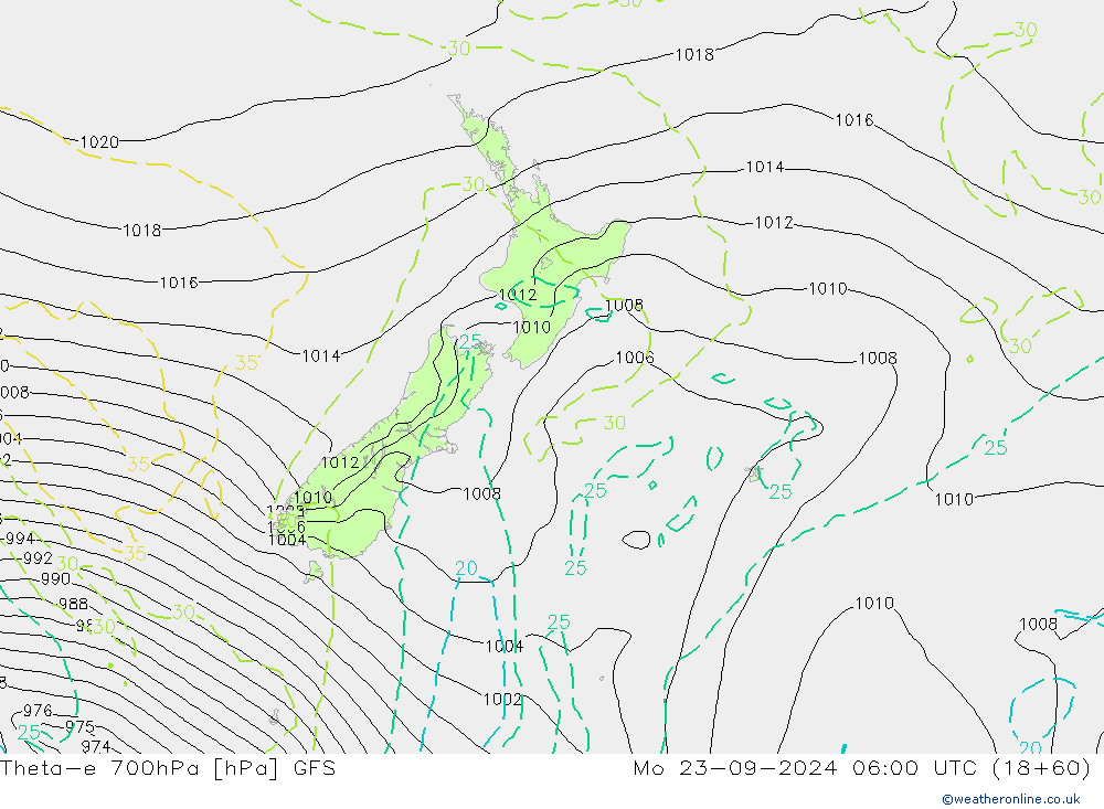 Theta-e 700hPa GFS Mo 23.09.2024 06 UTC