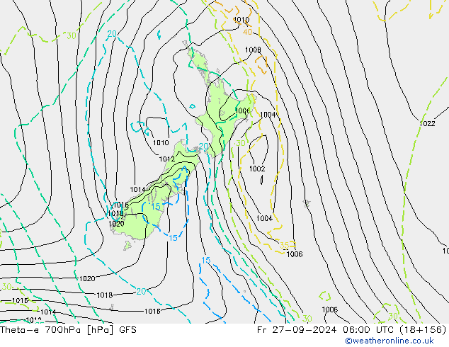 Theta-e 700hPa GFS Pá 27.09.2024 06 UTC